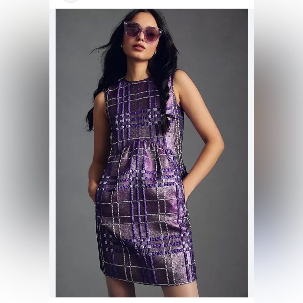 By Anthropologie size P Anna Sui Plaid Shift Mini Purple Dress
Anna Sui
